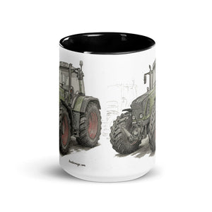 The Tractor Mugs Store Fendt Favorit 818 Pencil Sketch | Mug with Color Inside Quality Farmers Merch