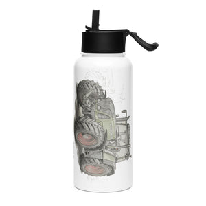 The Tractor Mugs Store Fendt Favorit 818 Pencil Sketch | Stainless steel water bottle with a straw lid Quality Farmers Merch