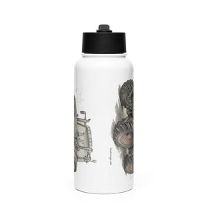 The Tractor Mugs Store Fendt Favorit 818 Pencil Sketch | Stainless steel water bottle with a straw lid Quality Farmers Merch