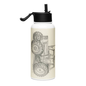 The Tractor Mugs Store FIAT 110-90 DT Pencil Sketch | Stainless steel water bottle with a straw lid Quality Farmers Merch