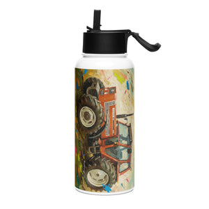 The Tractor Mugs Store FIAT 110-90 DT Splash Art | Stainless steel water bottle with a straw lid Quality Farmers Merch