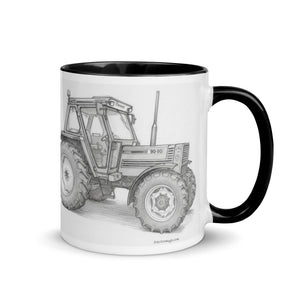 The Tractor Mugs Store FIAT 90-90 DT Pencil Sketch | Mug with Color Inside Quality Farmers Merch