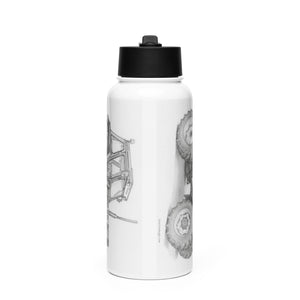 The Tractor Mugs Store FIAT 90-90 DT Pencil Sketch | Stainless steel water bottle with a straw lid Quality Farmers Merch