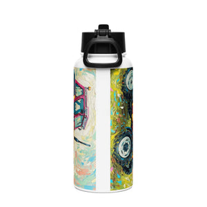 The Tractor Mugs Store FIAT 90-90 DT Splash Art | Stainless steel water bottle with a straw lid Quality Farmers Merch