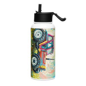 The Tractor Mugs Store FIAT 90-90 DT Splash Art | Stainless steel water bottle with a straw lid Quality Farmers Merch