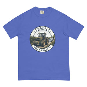 The Tractor Mugs Store Flo Blue / S John Deere 7810 TRAFFIC WHAT TRAFFIC? Engraving | Unisex Premium T-shirt Quality Farmers Merch