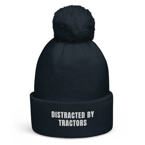 The Tractor Mugs Store French Navy Distracted by Tractors | Pom-Pom Beanie Quality Farmers Merch