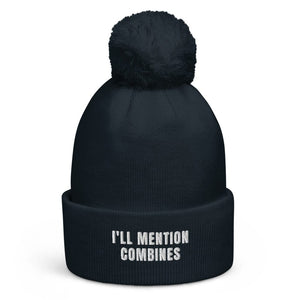 The Tractor Mugs Store French Navy I'll Mention Combines | Pom-Pom Beanie Quality Farmers Merch