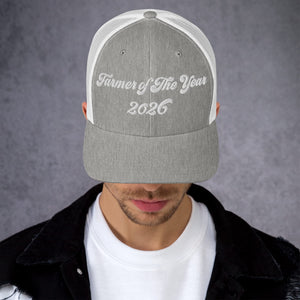 The Tractor Mugs Store Heather Grey/White Farmer of The Year 2026 | Retro 70's Trucker Cap Quality Farmers Merch