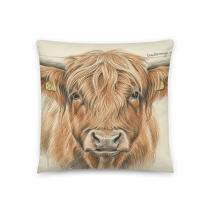The Tractor Mugs Store Highland Cow Pencil Sketch | Printed Pillow Quality Farmers Merch