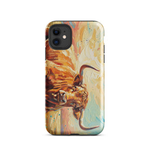 The Tractor Mugs Store iPhone 11 English Longhorn Cow Splash Art | Tough Case for iPhone® Quality Farmers Merch