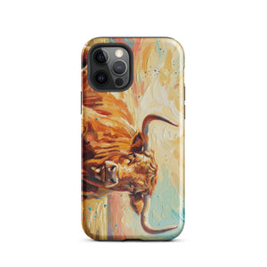 The Tractor Mugs Store iPhone 12 Pro English Longhorn Cow Splash Art | Tough Case for iPhone® Quality Farmers Merch