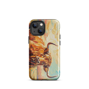 The Tractor Mugs Store iPhone 13 mini English Longhorn Cow Splash Art | Tough Case for iPhone® Quality Farmers Merch