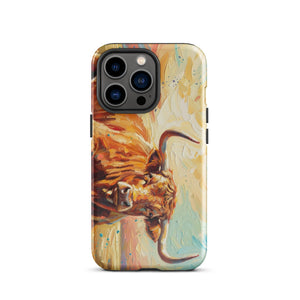The Tractor Mugs Store iPhone 13 Pro English Longhorn Cow Splash Art | Tough Case for iPhone® Quality Farmers Merch