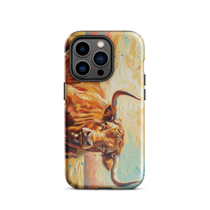 The Tractor Mugs Store iPhone 14 Pro English Longhorn Cow Splash Art | Tough Case for iPhone® Quality Farmers Merch