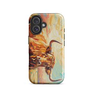 The Tractor Mugs Store iPhone 16 English Longhorn Cow Splash Art | Tough Case for iPhone® Quality Farmers Merch