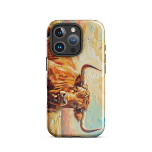 The Tractor Mugs Store iPhone 16 Pro English Longhorn Cow Splash Art | Tough Case for iPhone® Quality Farmers Merch