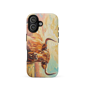 The Tractor Mugs Store iPhone 17 English Longhorn Cow Splash Art | Tough Case for iPhone® Quality Farmers Merch