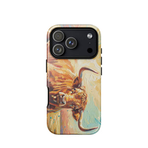 The Tractor Mugs Store iPhone 17 Pro English Longhorn Cow Splash Art | Tough Case for iPhone® Quality Farmers Merch