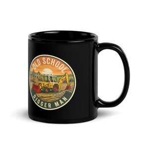The Tractor Mugs Store JCB 3C Old School Diggerman | Black Glossy Mug Quality Farmers Merch