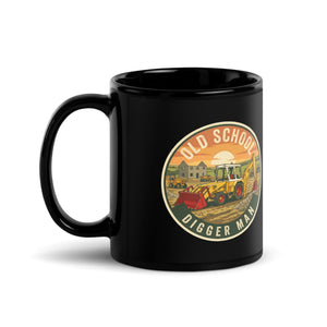 The Tractor Mugs Store JCB 3C Old School Diggerman | Black Glossy Mug Quality Farmers Merch