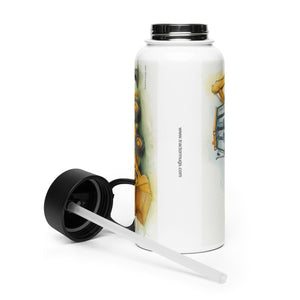 The Tractor Mugs Store JCB 3CX Sitemaster Water Colour | Stainless Steel Water Bottle Quality Farmers Merch