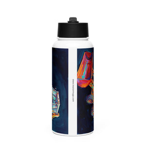 The Tractor Mugs Store JCB 3CX White Cabin | Splash Art Stainless steel water bottle with a straw lid Quality Farmers Merch