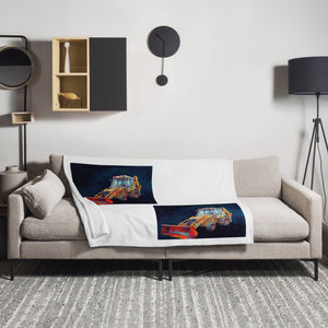The Tractor Mugs Store JCB 3CX White Cabin | Splash Art Throw Blanket Quality Farmers Merch