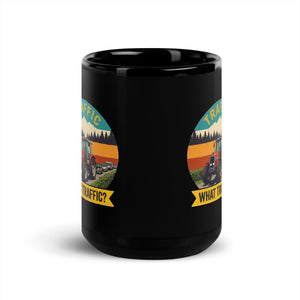 The Tractor Mugs Store Massey Ferguson 3075 TRAFFIC WHAT TRAFFIC? Outdoor | Black Mug Quality Farmers Merch