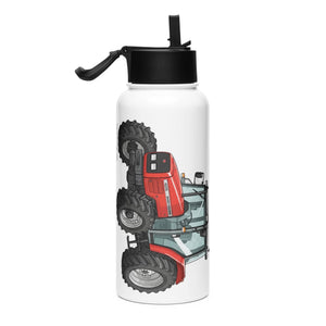 The Tractor Mugs Store Massey Ferguson 4255 | Stainless Steel Water Bottle with a straw lid Quality Farmers Merch