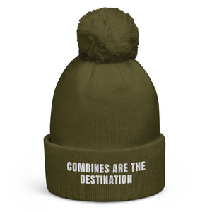 The Tractor Mugs Store Moss Green Combines Are the Destination | Pom-Pom Beanie Quality Farmers Merch