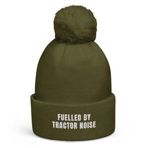The Tractor Mugs Store Moss Green Fuelled by Tractor Noise | Pom-Pom Beanie Quality Farmers Merch