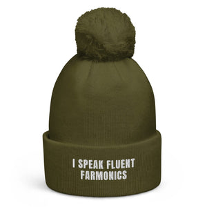 The Tractor Mugs Store Moss Green I Speak Fluent Farmonics | Pom-Pom Beanie Quality Farmers Merch