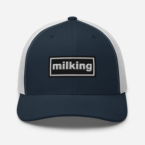 The Tractor Mugs Store Navy/ White Oasis Style Retro Milking | Trucker Cap Quality Farmers Merch