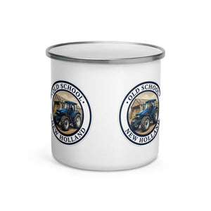 The Tractor Mugs Store New Holland TM 135 OLD SCHOOL NEW HOLLAND Engraving | Enamel Mug Quality Farmers Merch