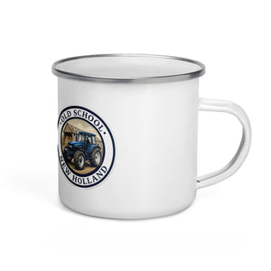 The Tractor Mugs Store New Holland TM 135 OLD SCHOOL NEW HOLLAND Engraving | Enamel Mug Quality Farmers Merch