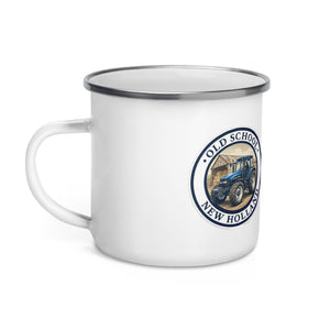 The Tractor Mugs Store New Holland TM 135 OLD SCHOOL NEW HOLLAND Engraving | Enamel Mug Quality Farmers Merch