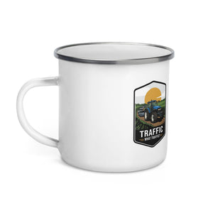 The Tractor Mugs Store New Holland TM 135 TRAFFIC WHAT TRAFFIC? Bright | Enamel Mug Quality Farmers Merch