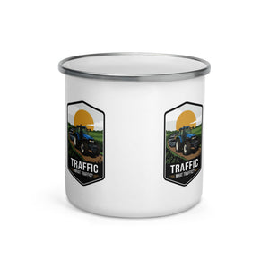 The Tractor Mugs Store New Holland TM 135 TRAFFIC WHAT TRAFFIC? Bright | Enamel Mug Quality Farmers Merch