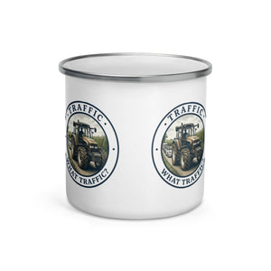 The Tractor Mugs Store New Holland TM 135 TRAFFIC WHAT TRAFFIC? Engraving | Enamel Mug Quality Farmers Merch