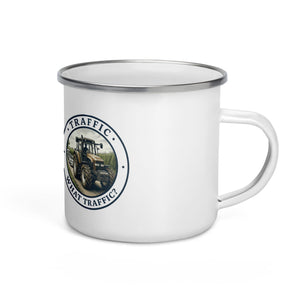 The Tractor Mugs Store New Holland TM 135 TRAFFIC WHAT TRAFFIC? Engraving | Enamel Mug Quality Farmers Merch