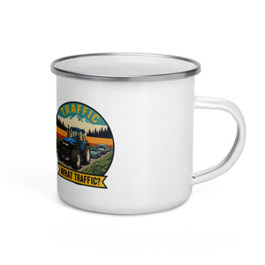 The Tractor Mugs Store New Holland TM 135 TRAFFIC WHAT TRAFFIC? Outdoor | Enamel Mug Quality Farmers Merch