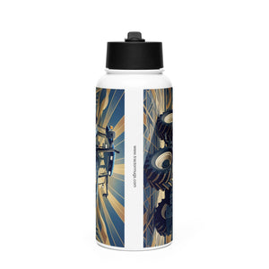 The Tractor Mugs Store New Holland TM 155  | Art Deco Stainless steel water bottle with a straw lid Quality Farmers Merch