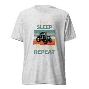 The Tractor Mugs Store White Fleck Triblend / XS Eat. Sleep. Tractor. Repeat. | Short T-Shirt Quality Farmers Merch