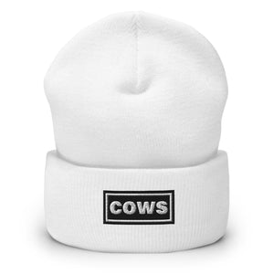 The Tractor Mugs Store White OASIS Style 'Cows' | Cuffed Beanie Quality Farmers Merch