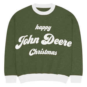 The Tractor Mugs Store XL Happy John Deere Christmas Jumper | Relaxed fit knitted crew neck sweater Quality Farmers Merch