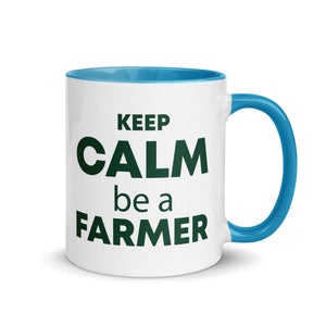 The Tractors Mugs Store Blue KEEP CALM be a FARMER Mug with Color Inside Quality Farmers Merch