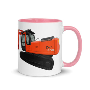 The Tractors Mugs Store Pink Hitachi Zaxis 200 Mug with Color Inside Quality Farmers Merch